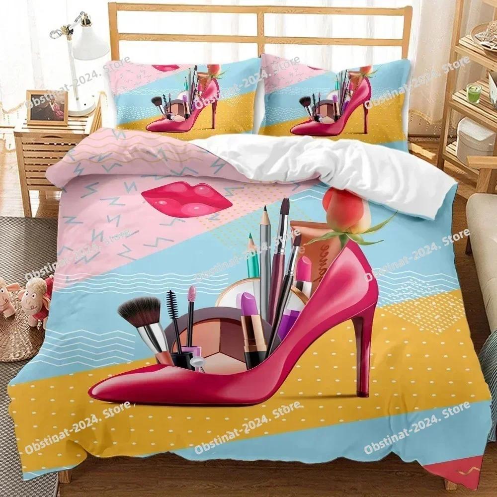3D Fashion Cartoon Girl Scenery Bedding Set Modern Printed Comforter Quilt Duvet Cover Pillow Case 3 Pieces Sets Kids Adult Size