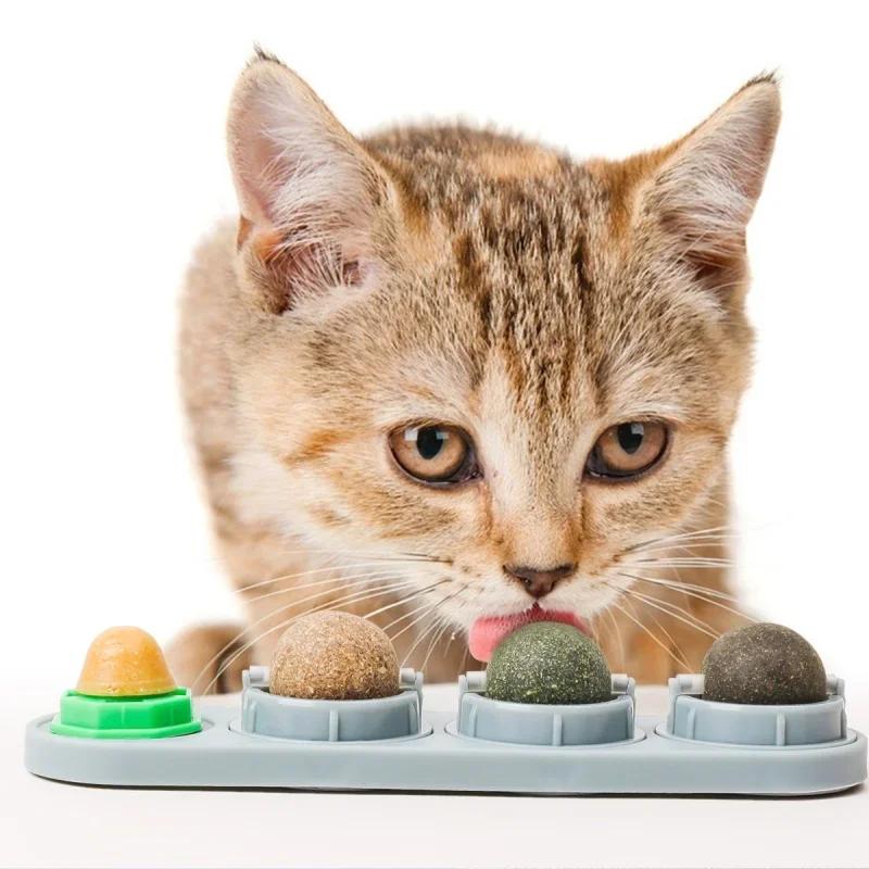 4 In 1 Catnip Toys-Funny Lickable Cat Snack Balls Kitten Playing Chewing Toy for Teeth Cleaning Promoting Digestion Pet Supplies