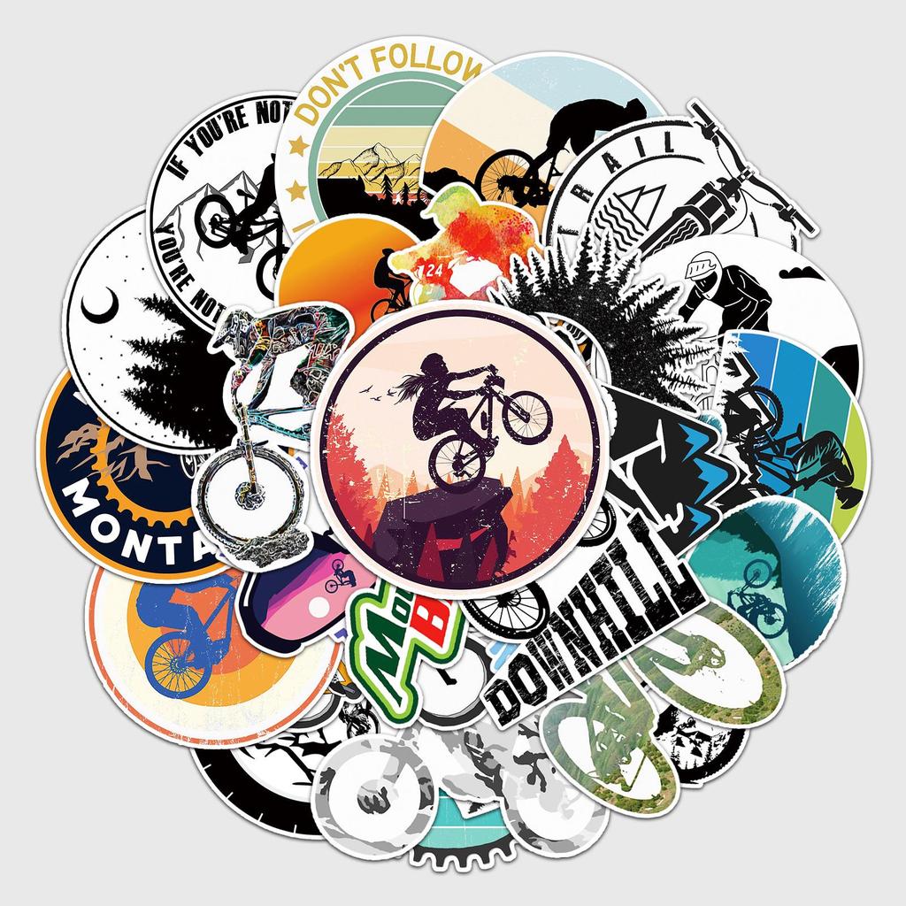 50 Mountain Bike Cartoon Graffiti Stickers: Cool Decor for Skateboards, Water Bottles & Suitcases