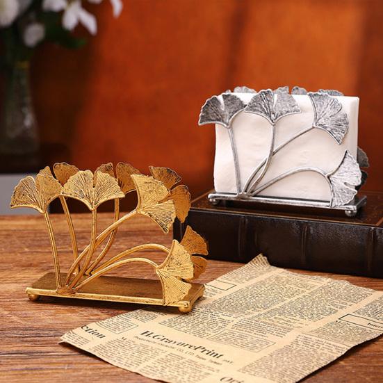 Ginkgo Vertical Napkin Holder Rustic Ginkgo Leaves Napkin Storage Holder Metal Paper Towel Dispenser Kitchen Tabletop Decorative Organizer