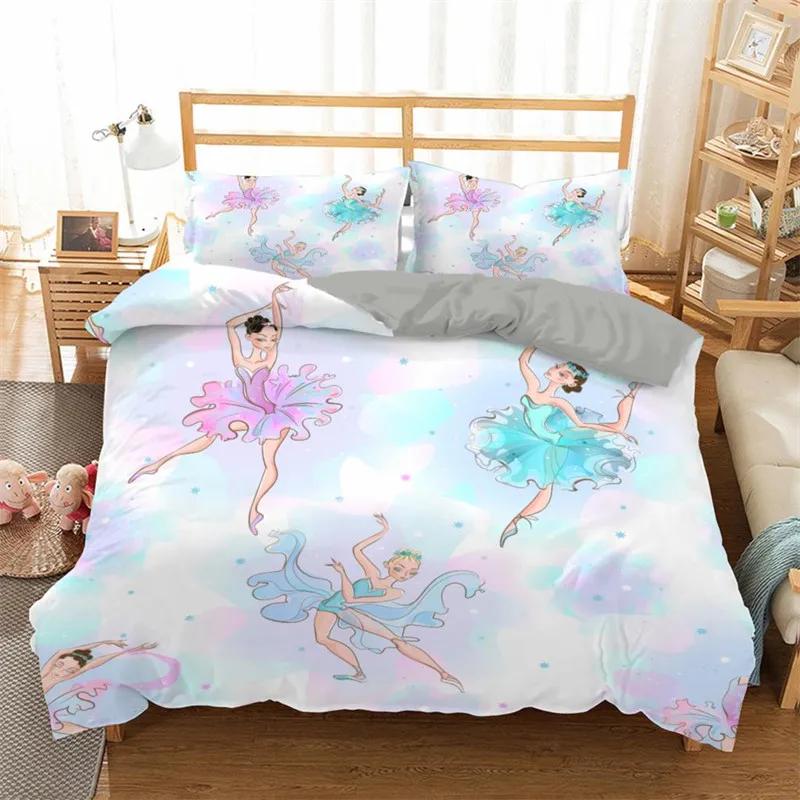 

Современный милый детский постельный комплект для принцессы размера твин из микрофибры с мультяшным принтом единорога, лебедя, балерины, пододеяльник с наволочками Single135x200cm 2pcs