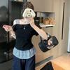 Übergrößen Off-Shoulder Patchwork Falten-Top für Damen - Sommerkollektion 2025