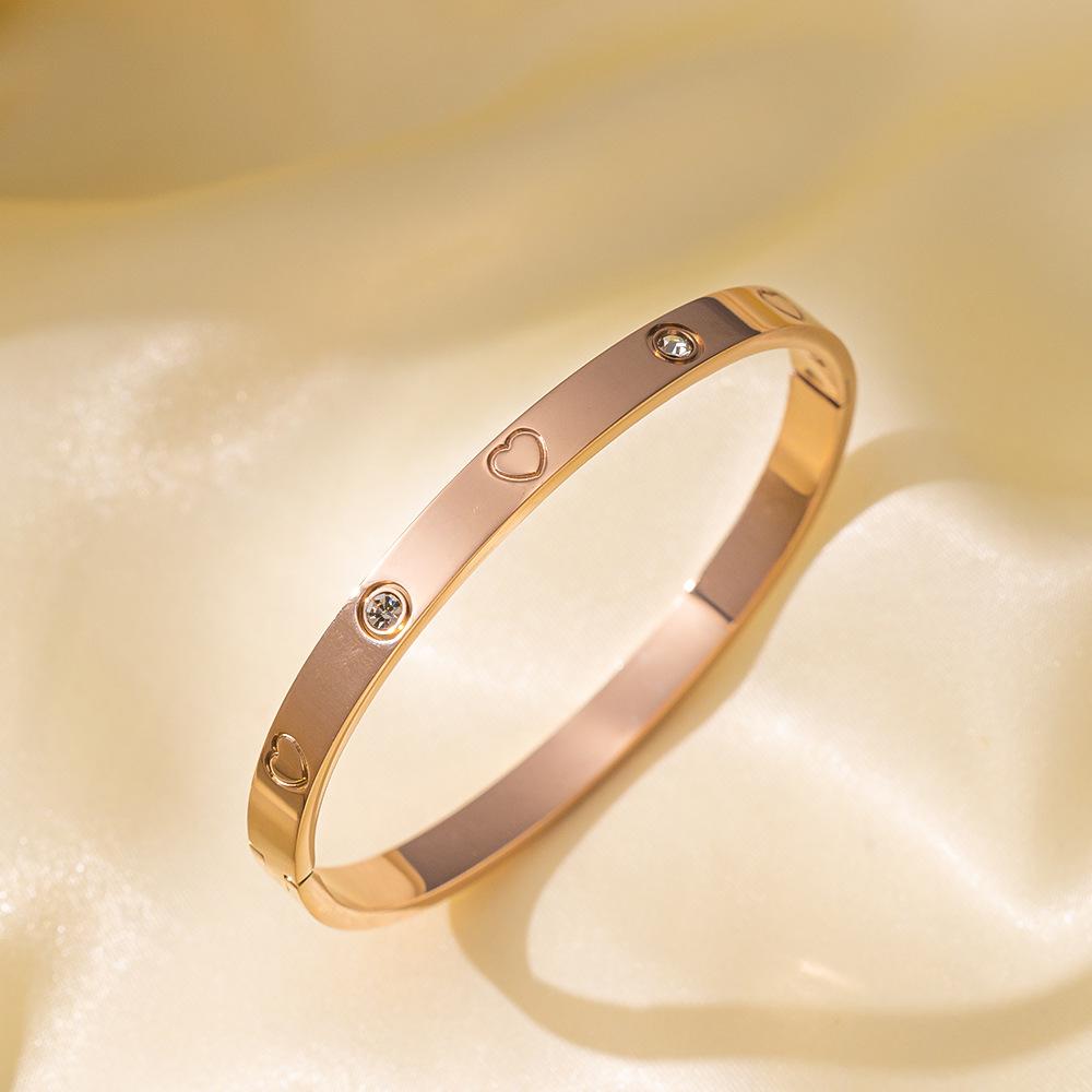 Htpwe Stainless Steel Love Bracelet For Women 18k Gold Plated Couple Holiday Gift Bracelet Party Daily Zircon