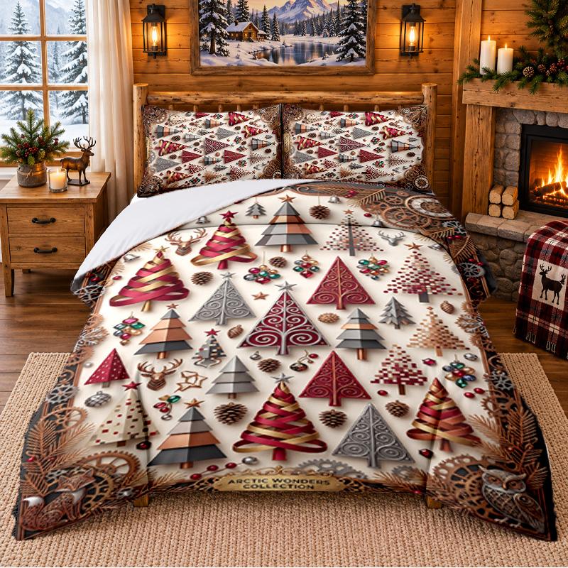 Weihnachts 3-teiliges Bettwäsche-Set 1 Bettlaken 2 Kissenbezüge Bedruckt Schlafzimmer Bettwäsche Weihnachtsgeschenk