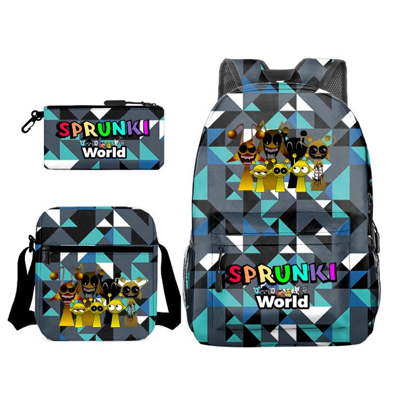 New Rhythm Box Sprunki Music Game Schoolbag Backpack Pencil Case Three-piece Set Student Heat Transfer Backpack D
