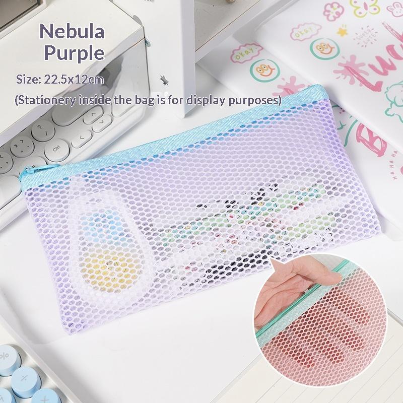 Pastel Transparent Mesh Zipper Pencil Pouch Heavy Duty Smooth Zipper Stationery Bag for School Exams Office Storage
