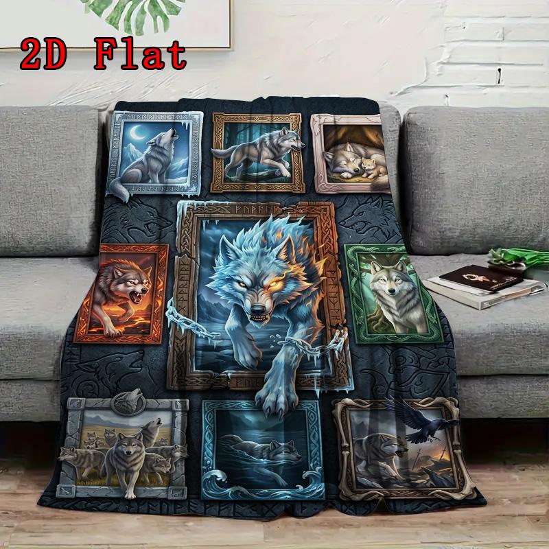 Wolf Fantasy Portraits 2D Flat Pattern Flannel Blanket, High quality All Seasons, Home Decor, Warmth and Comfort, Perfect for Christmas Gifts.