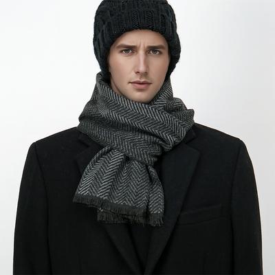 Luxury Winter Man Scarf Black Plaid Shawl Warm Autumn Cashmere Handkerchief Soft Outdoor Muffler Bufanda Solid Man Scarf