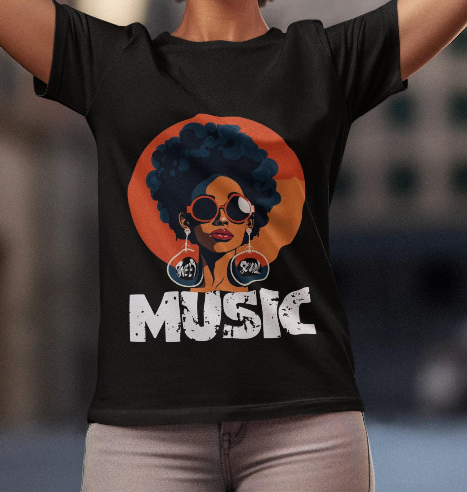 Sweet Soul Music T-Shirt: Retro Afro Lady, 90s Funk Jazz Top L