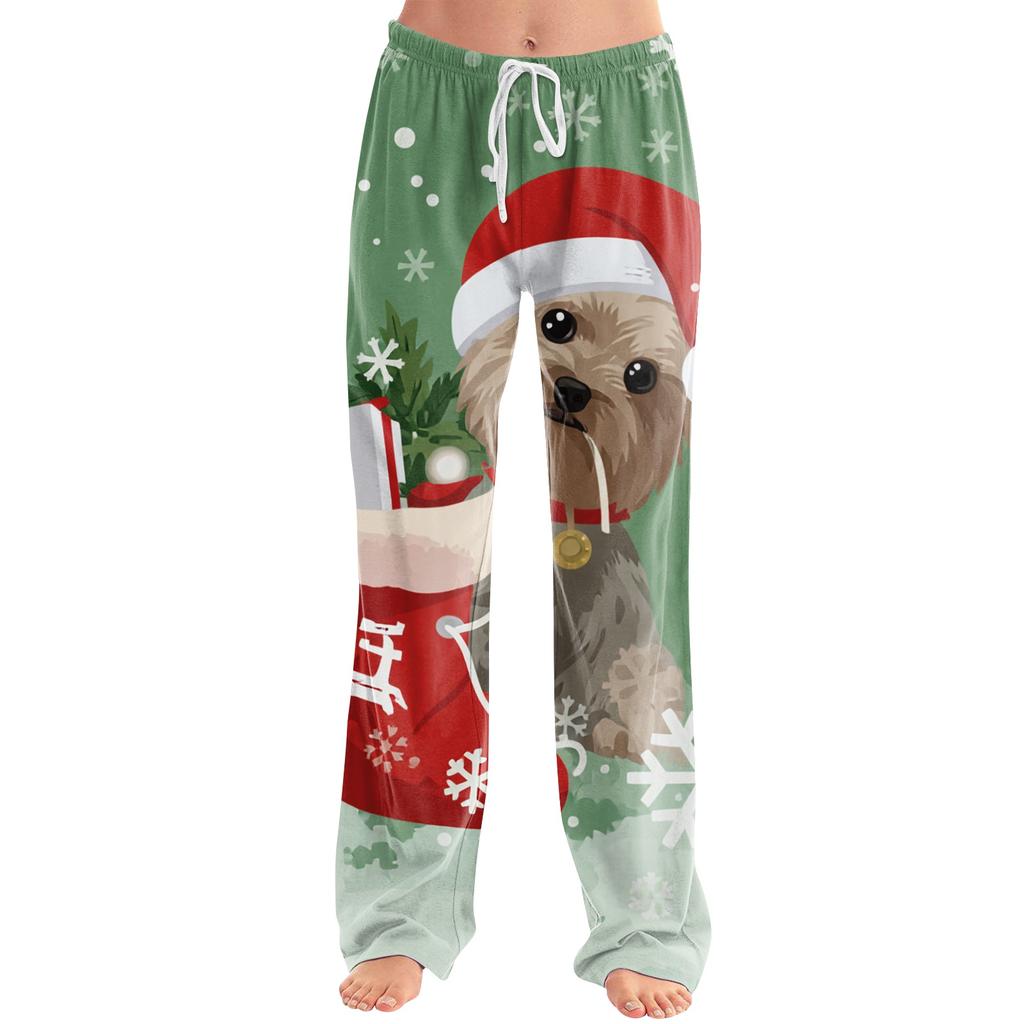 Women's Christmas Print Casual Pants with No Pockets for Holiday Wear