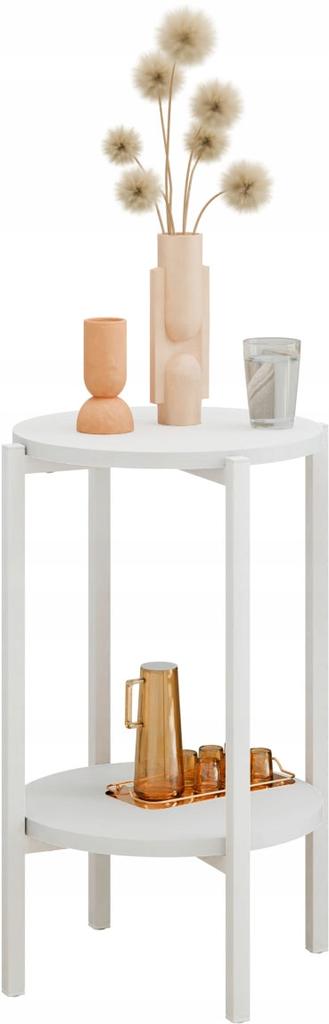 Stolik Pomocniczy Okrągły Loft Z Półką 35X35X62 Cm Metalowy Biały