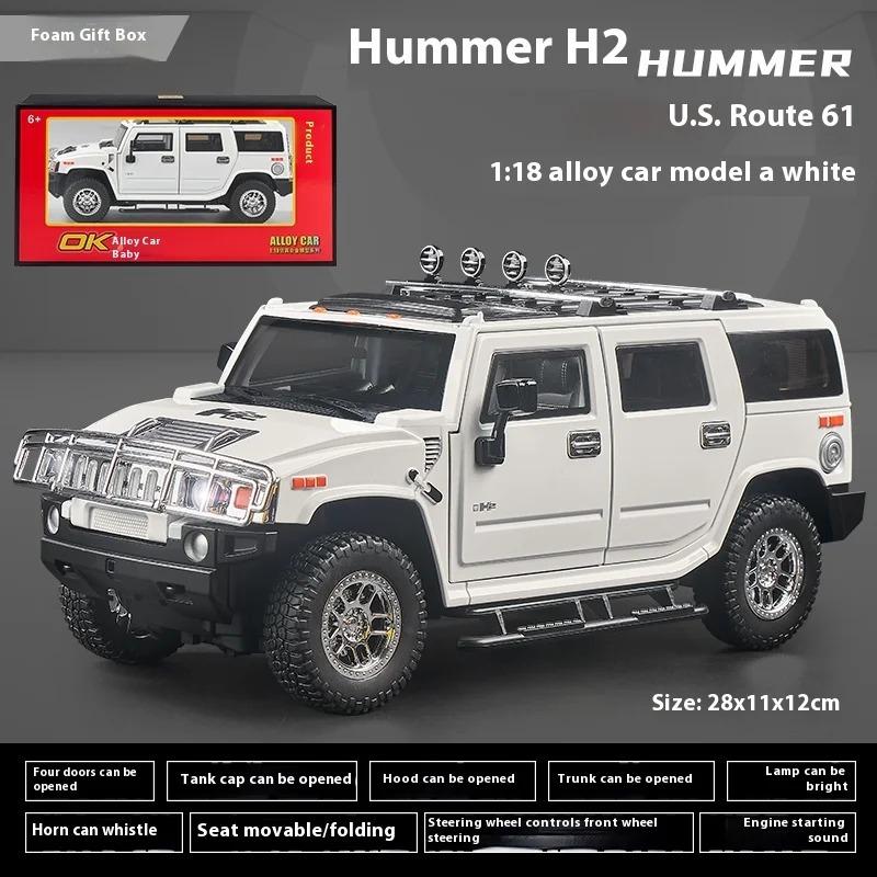 Large 1/18 Hummer H2 Alloy Off Road Car Diecast Metal Model Sound Light Pull Back Toy Collect Display Ornament Children Toy Gift