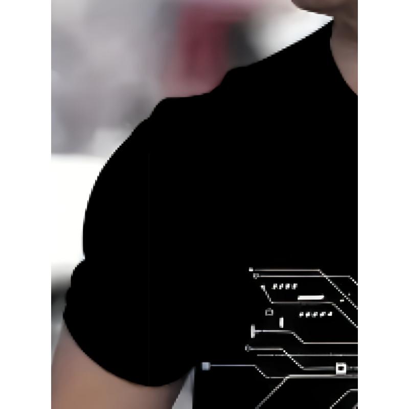 Casual Men T-Shirt Creative 3D Mechanical Heart Chip Pattern Print Short Sleeve Round Neck Summer Cool Harajuku Style Tee Tops Male Clothing