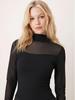 Womens Long Sleeve Basic T Shirt With Sheer Panel And High Neck For Casual Wear