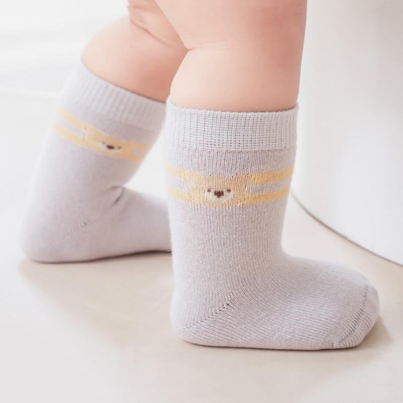 3Pairs/set New Autumn High Elastic Boneless Newborn Baby Tube Socks Toddler Girls Cute Bear In Tube Kids Infant Cartoon Socks