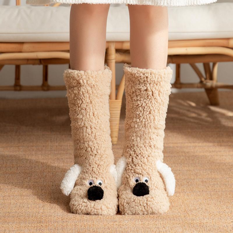 Autumn and Winter Coral Fleece Socks Cat Claw Socks Thick Floor Socks Snow Socks Women Plus Velvet Cartoon Home Tube Sleeping Socks