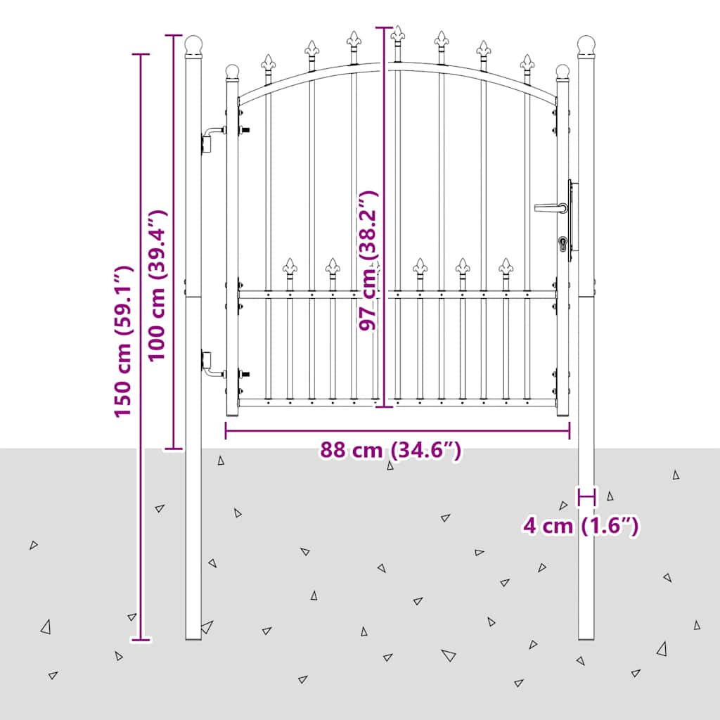 Vidaxl Garden Gate With Spikes, Steel, 100X100 Cm, Black