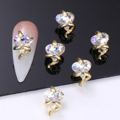 3 Stück DIY Nagelanhänger Schlange Faux Um 3D Herz Dekorationen Kristall Nagelkunst Strasssteine