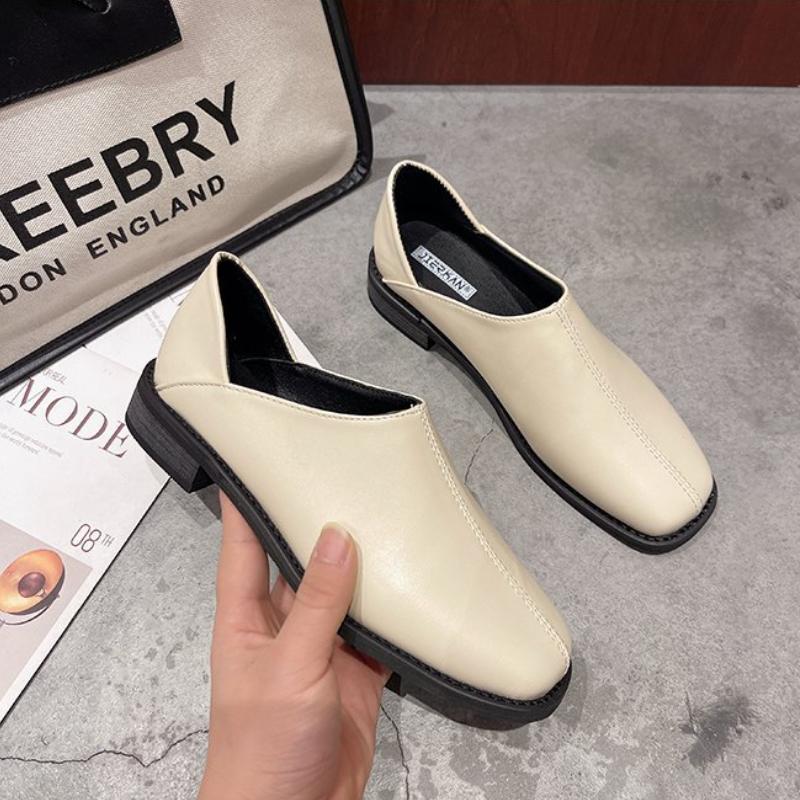 Fashion European and American Women's Single Shoes 2024 New Square Toe Leather Shoes Casual Flat Shoes Two Wear Women's Shoes Sneakers