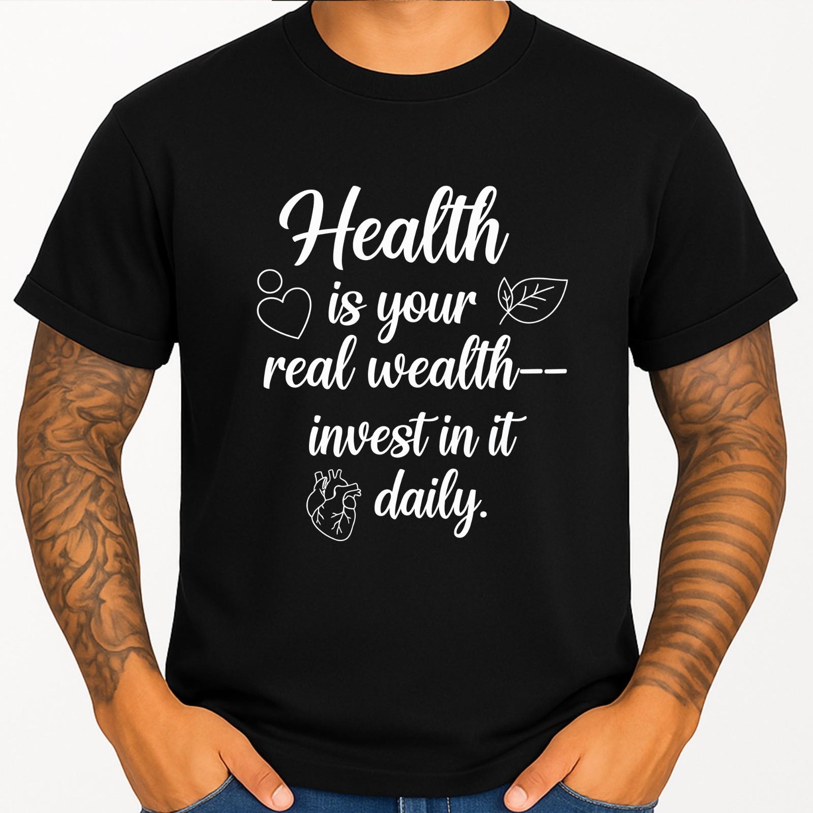 Motivational Quote Graphic T Shirt Health Is Your Wealth Invest In It Daily Tee S