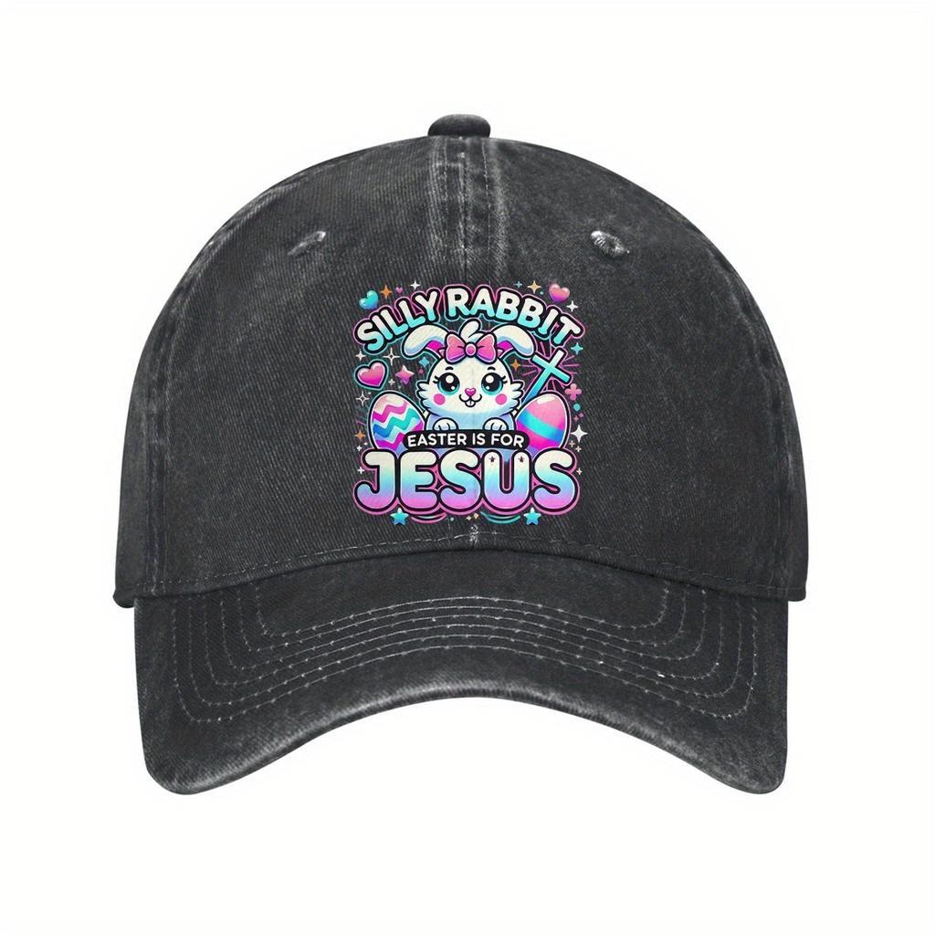 Silly Rabbit Easter Jesus Print Baseball Cap Adjustable Cotton Casual Distressed Unisex Adult Cap