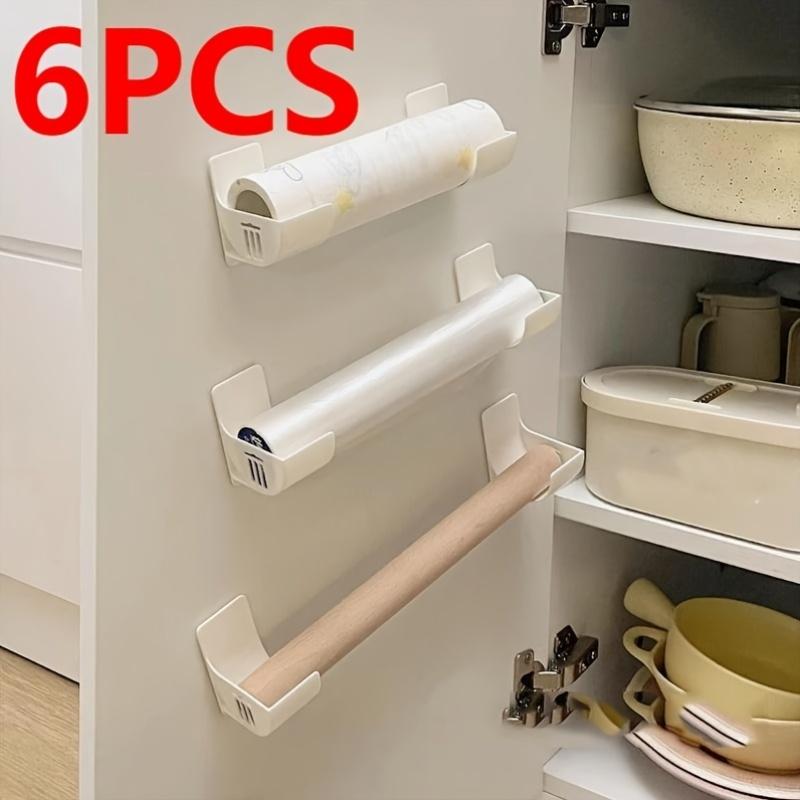 2pcs White Adjustable No-Drill Kitchen Storage Rack | Plastic Organizer Suitable for Cling Film, Trash Bags - Space-Saving Cabinet