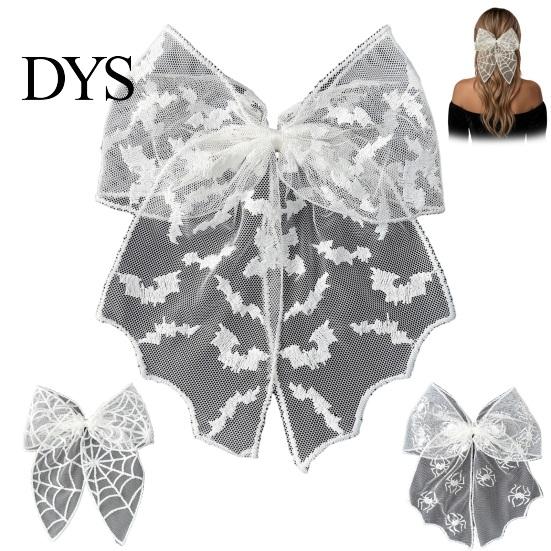 Halloween Hair Accessories Lace Bow, Bat/Spider/Web Embroidery Hairpin, Gothic Style Asian Dark Girl Clip Large Bow for Cosplay Party Sweet Cool