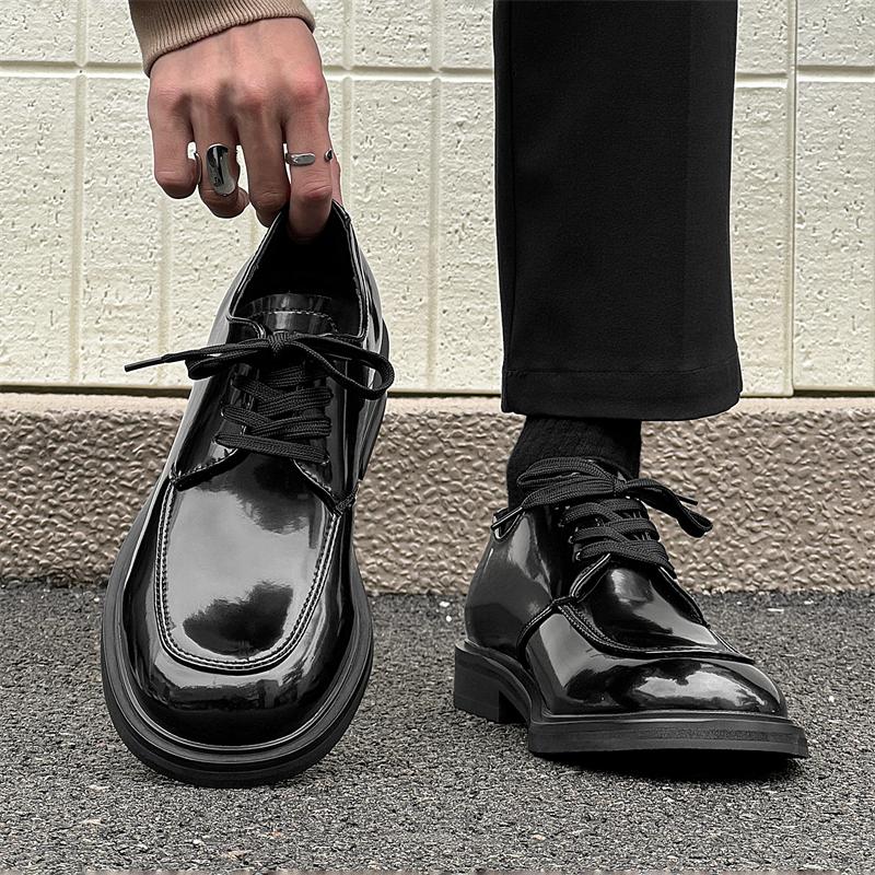 2025 Men's Fashion Business Wedding Dress Shoes Driving Black Thick Bottom Derby Shoes Trendy British Tall Men's Shoes