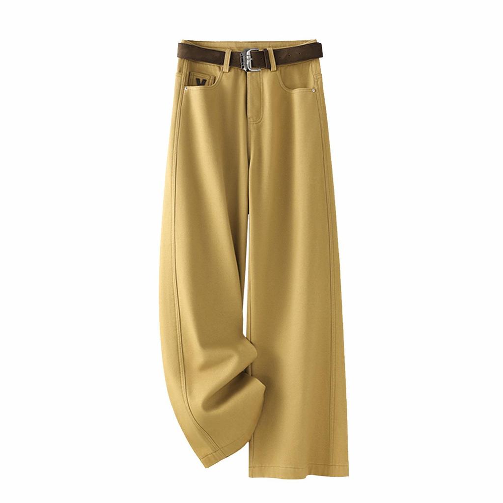 2025 Retro Yellow Plus Velvet Wide-Leg Women's Jeans: Spring & Autumn Collection