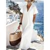 Women Casual Vacation V Neck Short Sleeve Solid Color Loose Maxi Dress