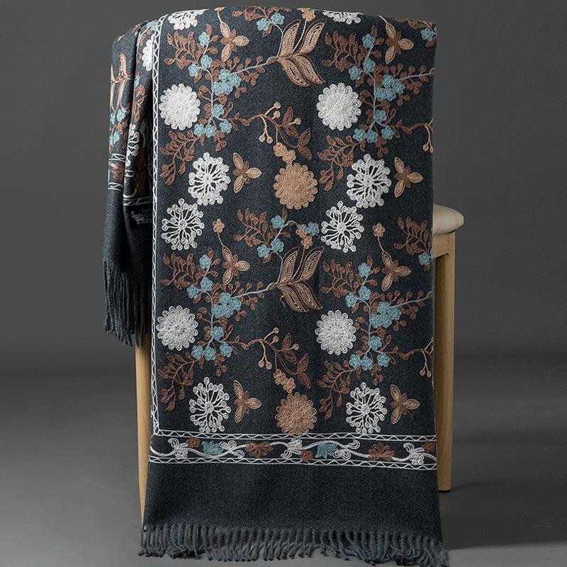 New Winter Shawl Embroider Tassel Women Shawl Thick Warm Cashmere Pashmina Scarves Lady Soft Wrap Bufanda Travel All-Match Scarf