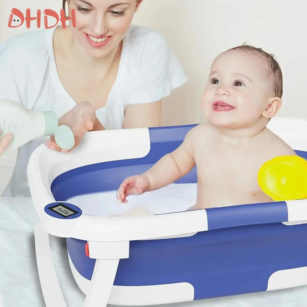 Large Folding Baby Bathtub Real-time Temperature Silicone Baby Take A Bath Bathtub Non-Slip Foot Bath Bucket Bathroom
