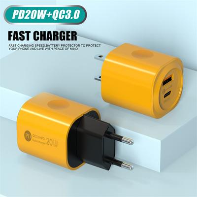 Pd 20W Usb & Type C Dual Ports Fast Charger Quick 3.0 Charger Adapter For Iphone 14 13 12 Xiaomi Samsung Eu&Us Wall Charging