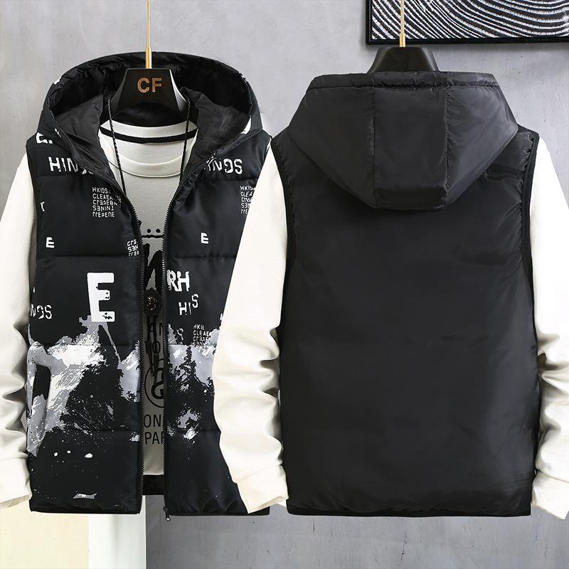 Men Reversible Thick Warm Hooded Casual Fashion Sleeveless Cotton Padded Vest