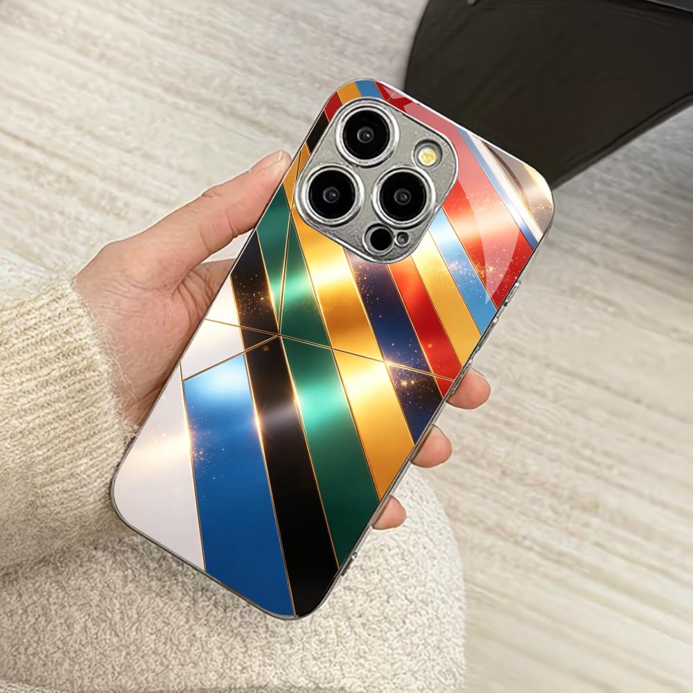 Colorful Geometric Stripe phone case for funda iphone for iphone 17 pro max cover glass for iPhone 17 16 15 14 13 12pm Pro Plus