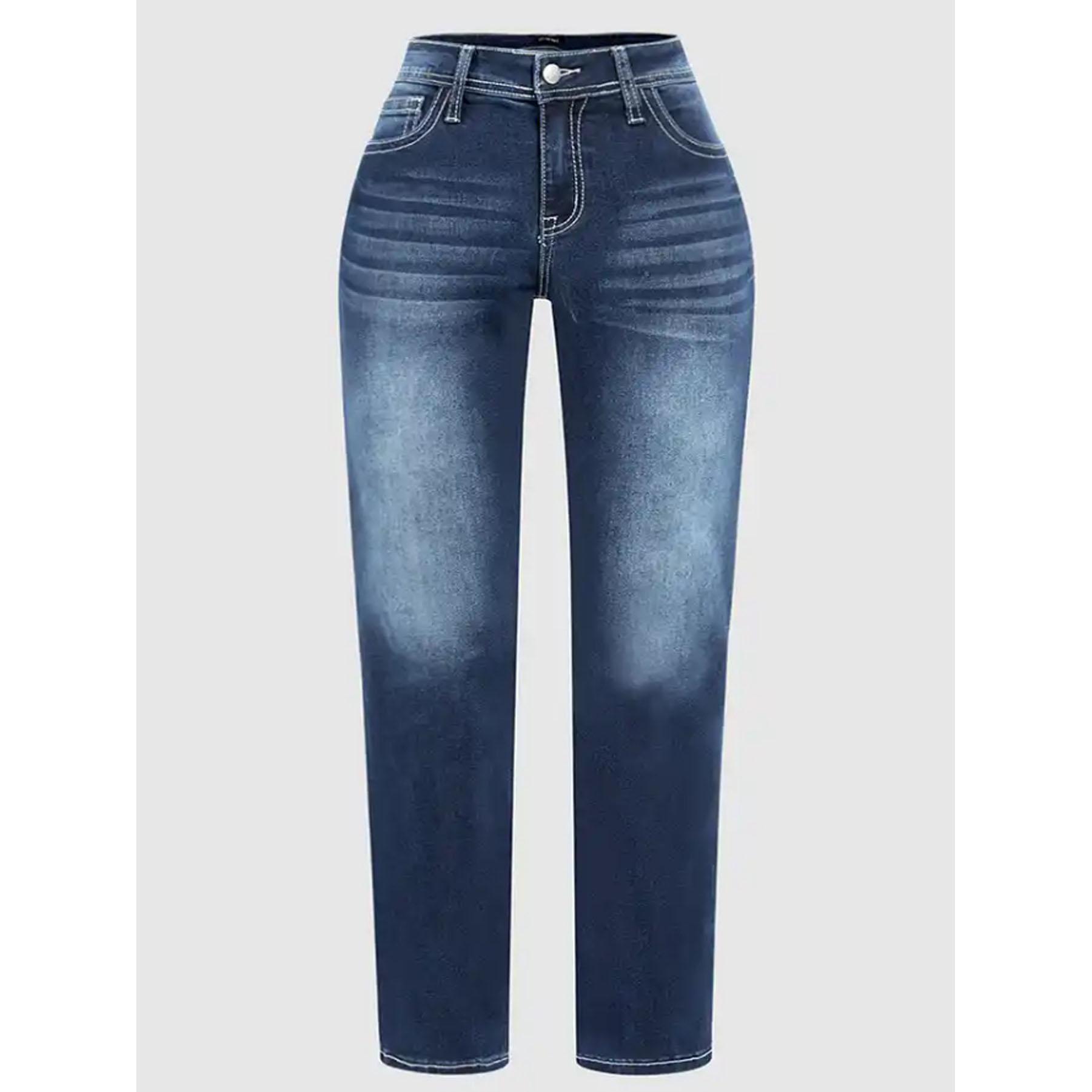 

Женские джинсы средней талии, прямые, женские, расклешенные, средней посадки, Insta Stretch, молодежные джинсы, ретро, прямые, свободные, джинсовые брюки XS синий