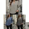 European and American Retro Geometric Full-printed Shirt, Stand-up Collar V-neck Bubble Long-sleeved Lotus Leaf Cuff Commuter Shirt