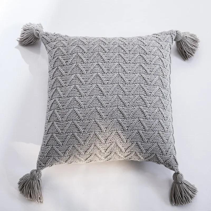 REGINA Cute Tassels Chenille Pillow Case Nordic Bed Knitted Pillow Cover Fall Home Decorative Pillowcase Sofa Soft Cushion Cover