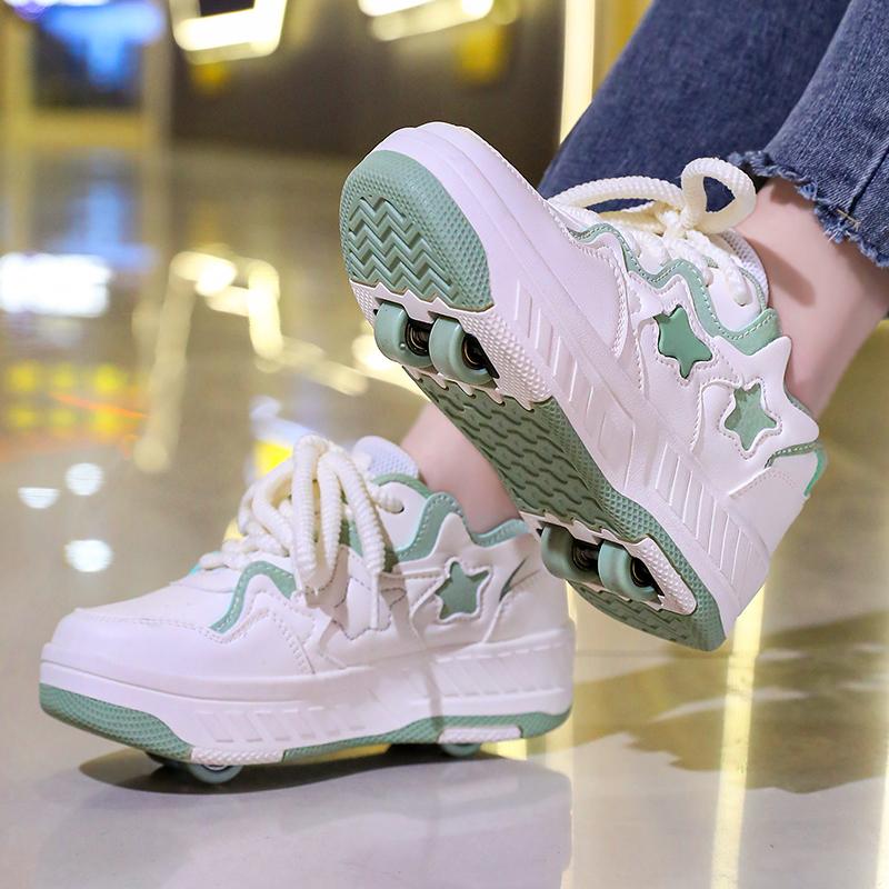 29-40 Kinder Vierrad-Sportstiefel Rollschuhlaufen Kann als flache Sportschuhe versteckt werden Schlittschuhe Sportschuhe, Damen Eislaufschuhe