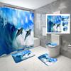 4 Sets Dolphin Shower Curtain Sets With Non-Slip Bath Mat,Toilet Lid Cover And Ocean Animals Blue Sea World Shower Curtain Set