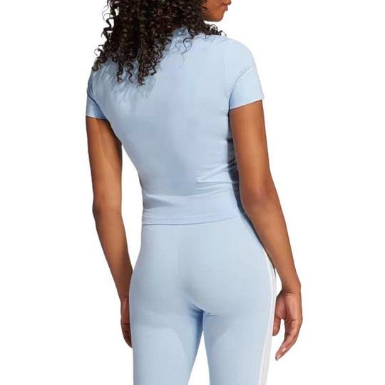 adidas Women's Essentials 3-Stripes Slim Baby T-Shirt Glow Blue/White JE1241