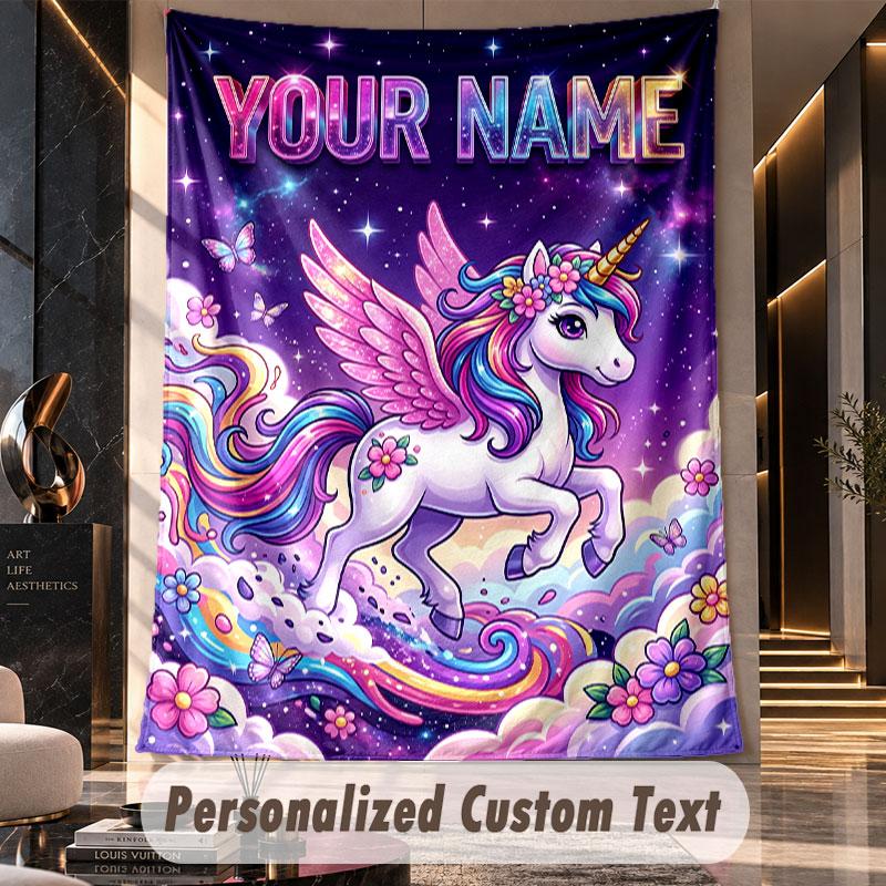 Unicorn (374) Theme Custom Tapestry Personalized Custom Name Text Wall Hanging Tapestry Home Decor Background Cloth