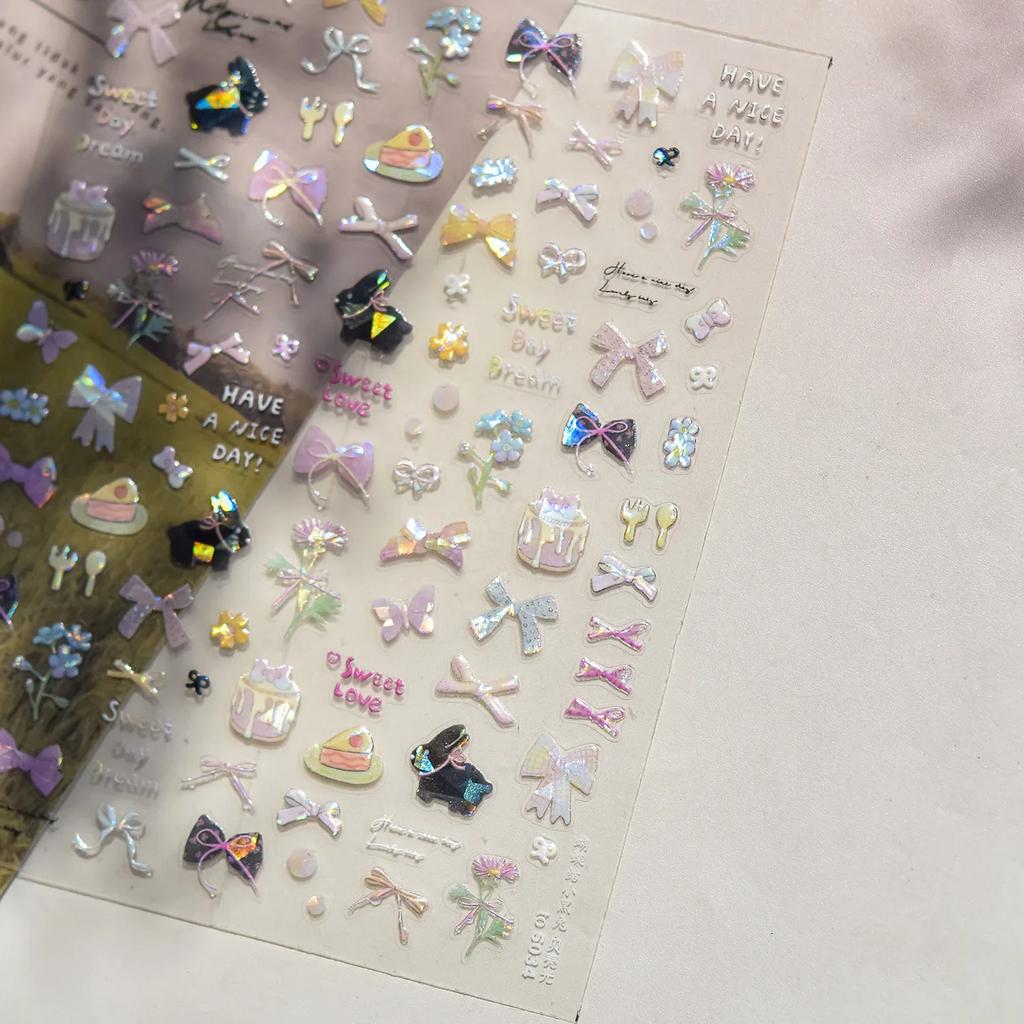 5D Pudding Jelly Dessert Fruit Cherry Pink Claw Print Bowknot Tie Knot Love Heart Stars Nail Art Sticker Adhesive Manicure Decal