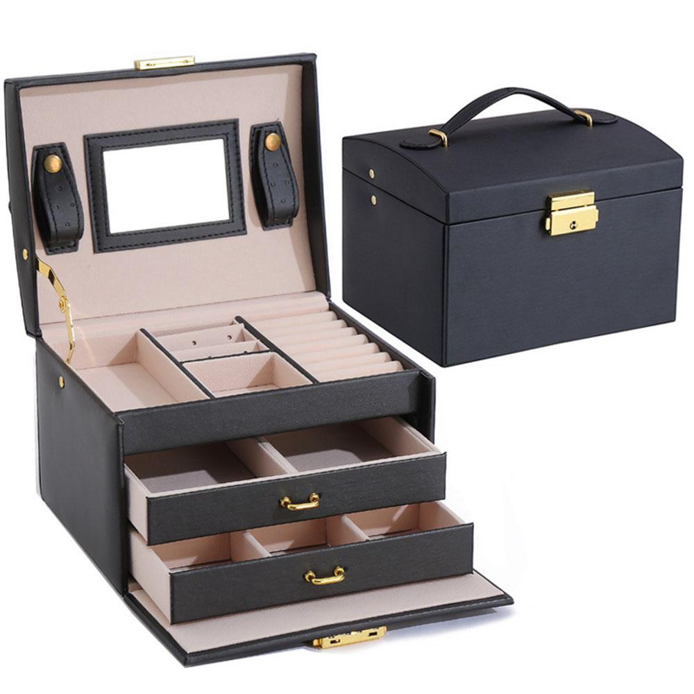 Leather Jewelry Storage Box - Organizer for Rings, Earrings, Necklaces, Makeup & Watch