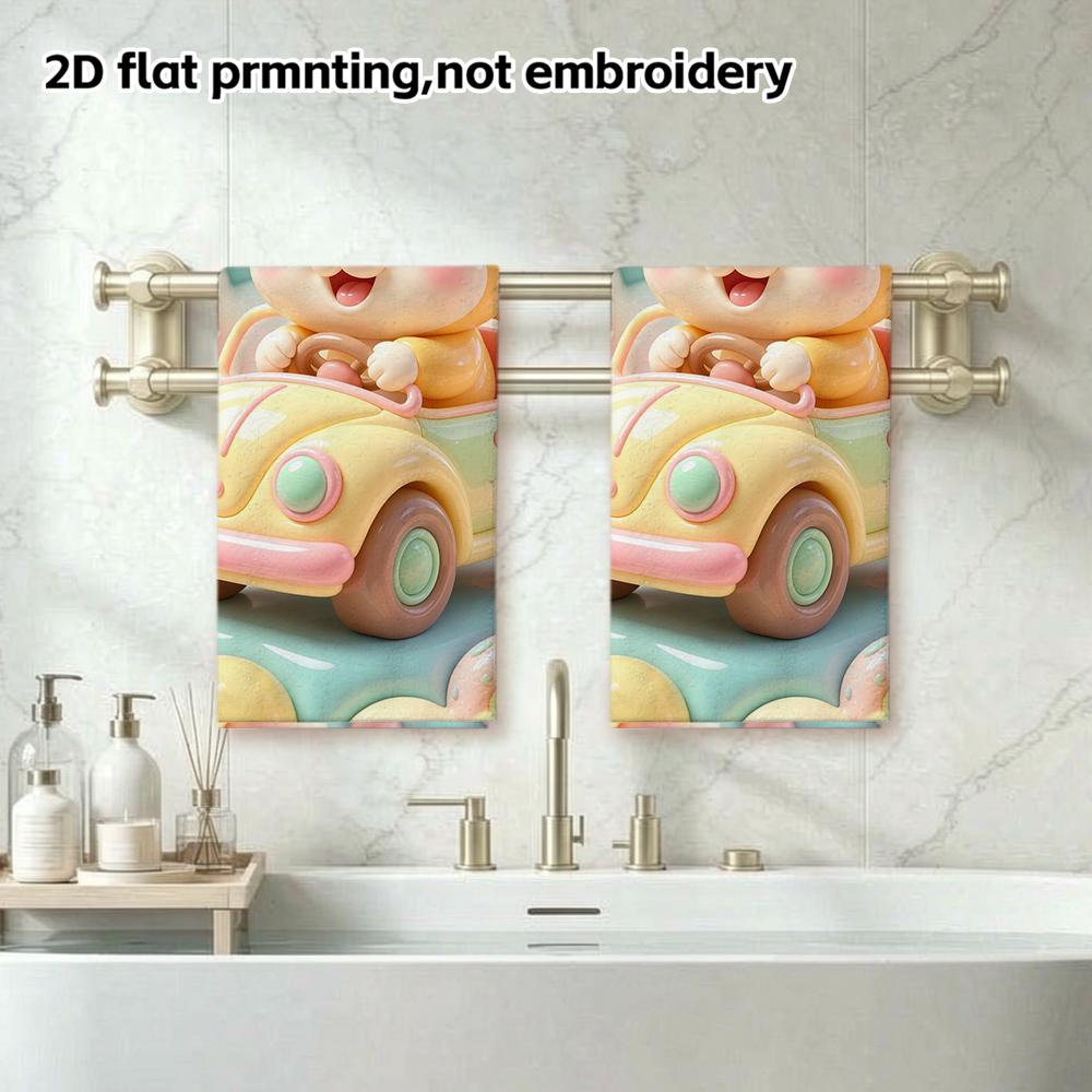 Cartoon Shiba Inu Driving Car Towel, Soft Absorbent Quick Dry Bath Towel, Cute Decor Hand Towel