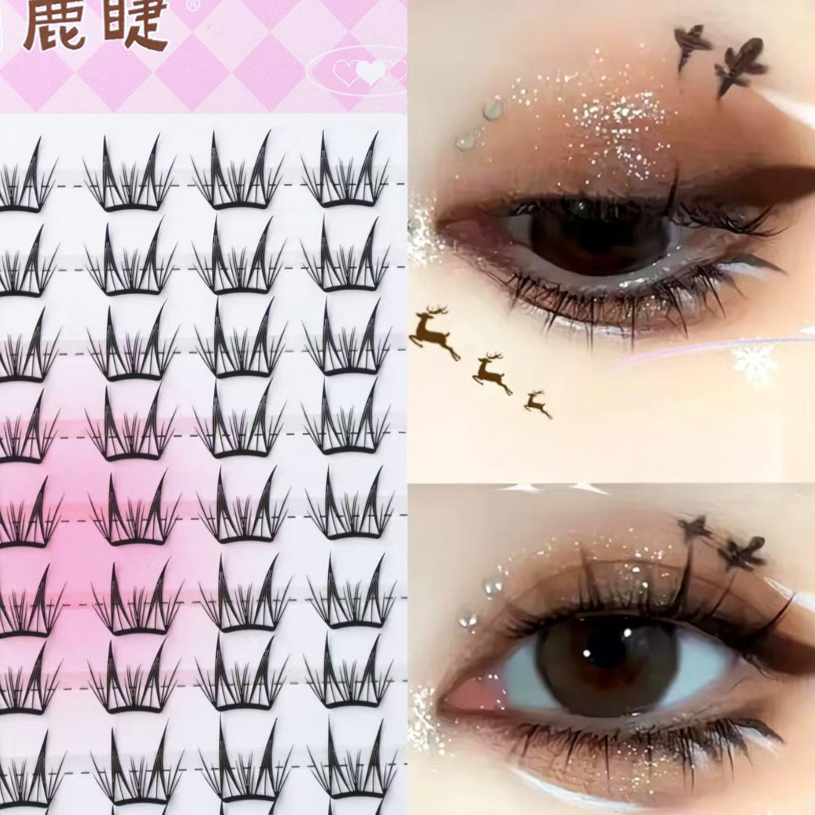 C Curl Manga Style Eyelashes Black Band DIY Eyelash Clusters for Enlarging Your Eyes Naturally 【Glue-free】10 rows of small th