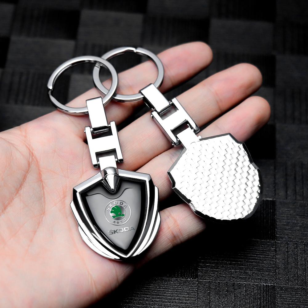 WOHE7 Car Logo Keychain Key Ring Chain Pendant Gifts For Skoda Octavia Kodiaq Fabia Karoq Superb Rapid Felicia RS Hubcap Accessories