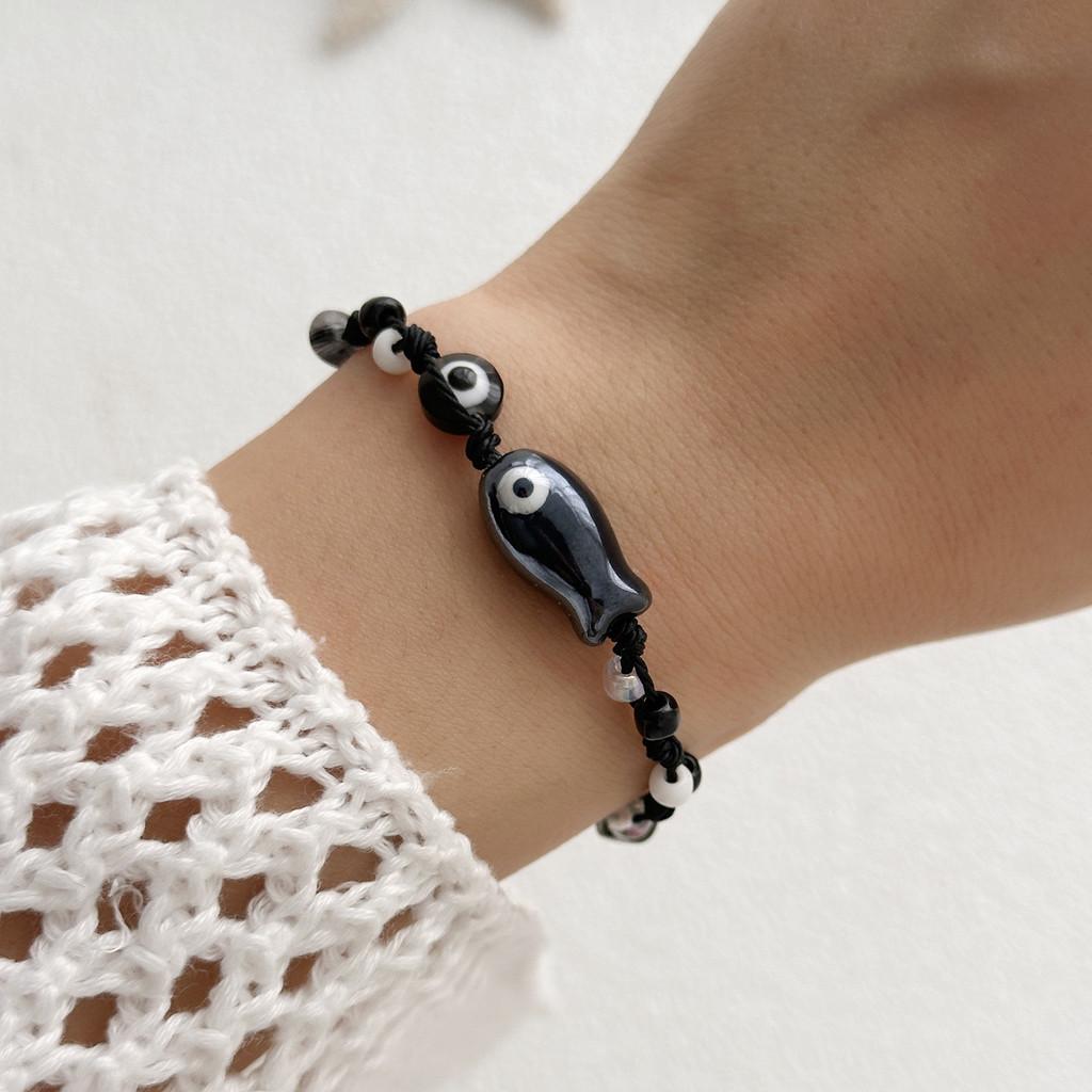 Handcrafted Ceramic Fish Bracelet With Colorful Eyes For Fashion Jewelry