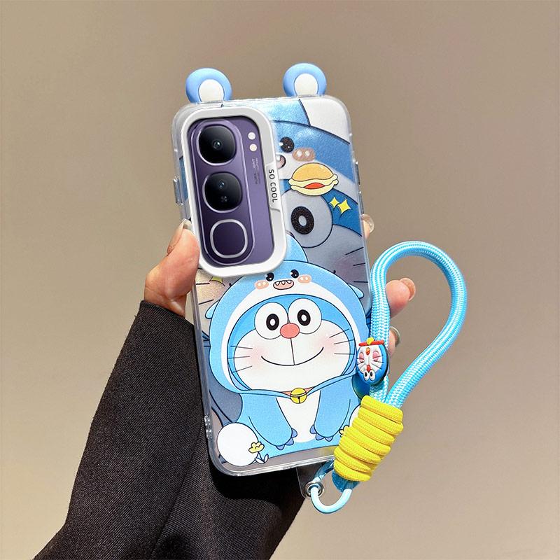 KEYSION Capa de Desenho Animado de Orelha Fofa para VIVO Y19S 4G com Cordão Silicone Macio+PC à Prova de Choque Capa Traseira para Celular para VIVO Y19S Pro