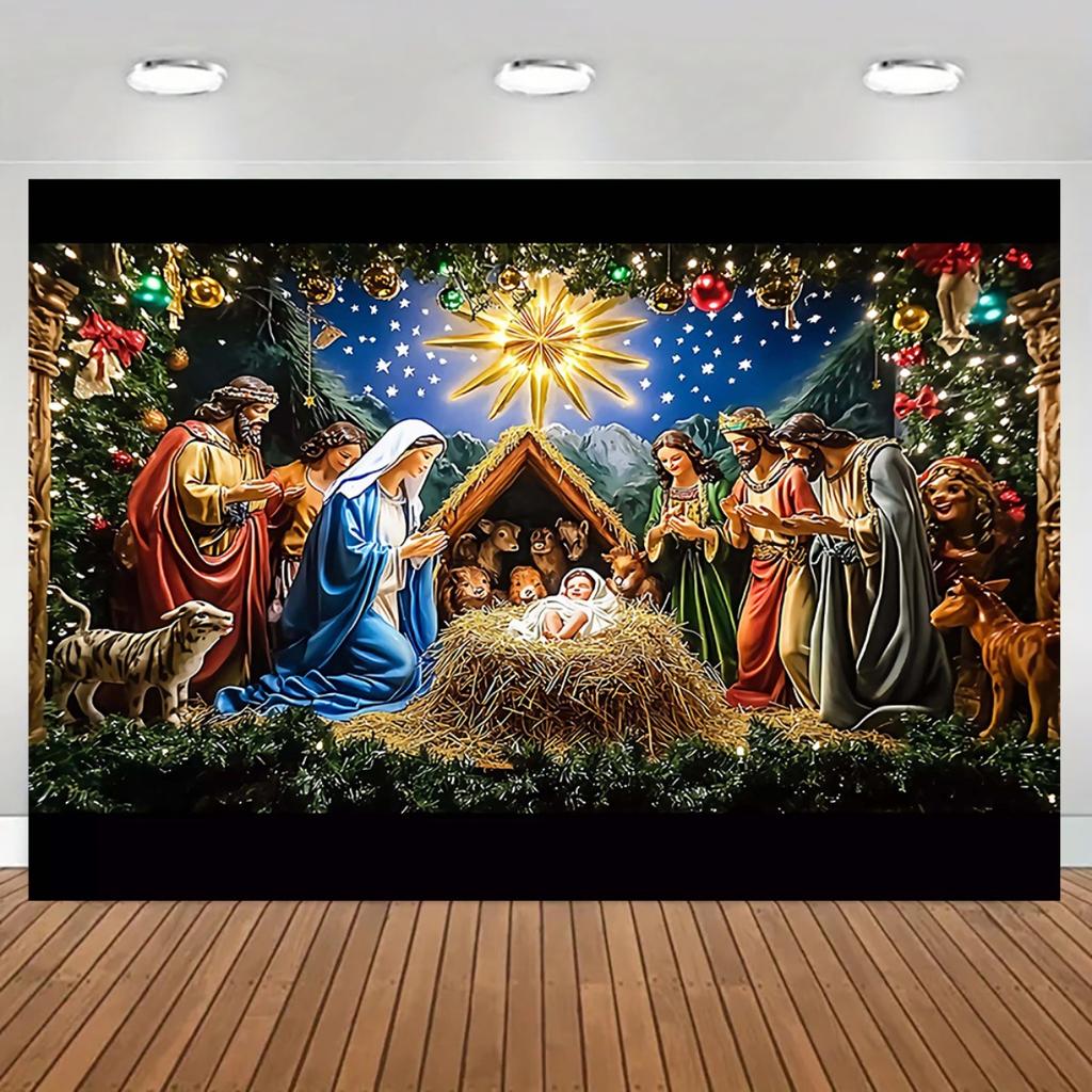 One-piece magic Nativity scene background banner - No electricity required suitable for Christmaszyc